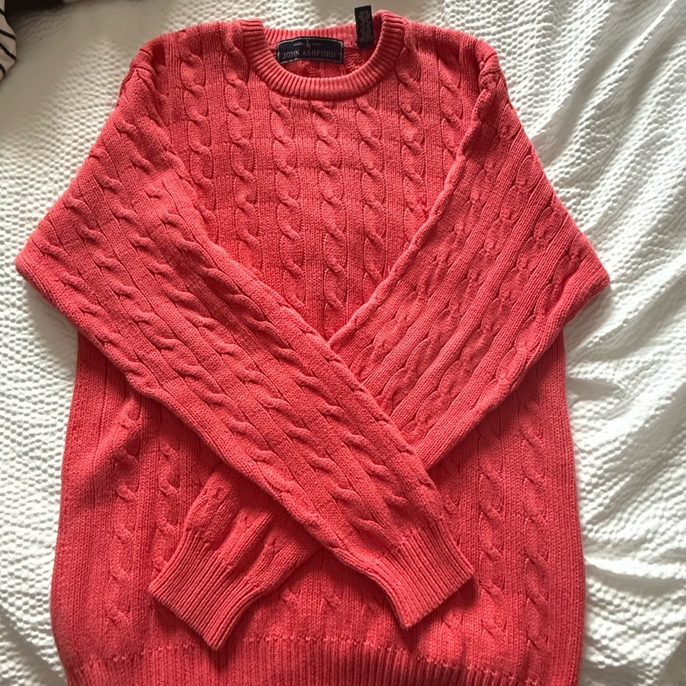John Ashford Pink Cable Knit Sweater Women's Large‎